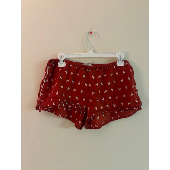 Madewell Red Pajama Shorts Pjs Llama Rama White Bootie Comfy Cozy Boho Size M - Picture 1 of 5